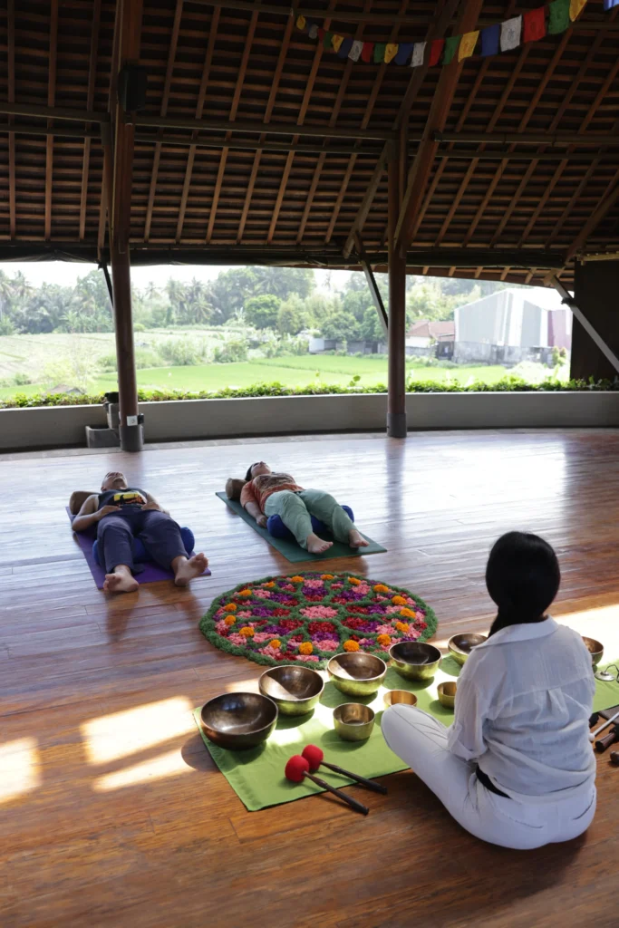 Relaxation session at Bali Floating Leaf, guided by an instructor